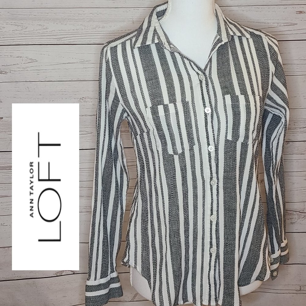 LOFT Button Down Long Sleeve Shirt Vertical Strips